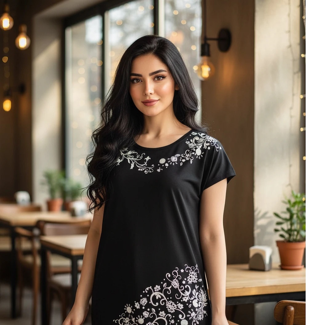  تیشرت سرخود زنانه راحتی بسیار زیبا با رنگ بندی مدل S10 سرمه ایی